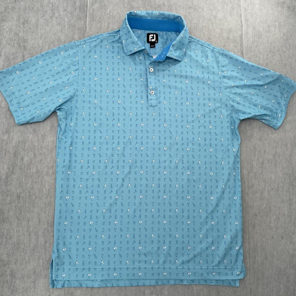 FootJoy Shirt Adult Medium Polo Blue All Over Print Drinks Flags Golf Mens M